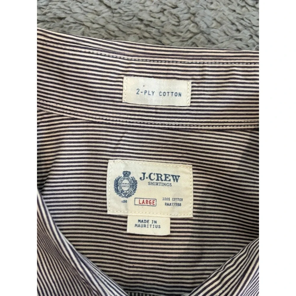 J. Crew Shirt Mens Large Blue Striped 2 Ply Cotton Long Sleeve Button Up Casual